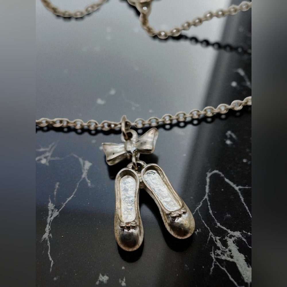 Silver Ballet Shoes Pendant 18in Necklace Costume - Picture 1 of 4